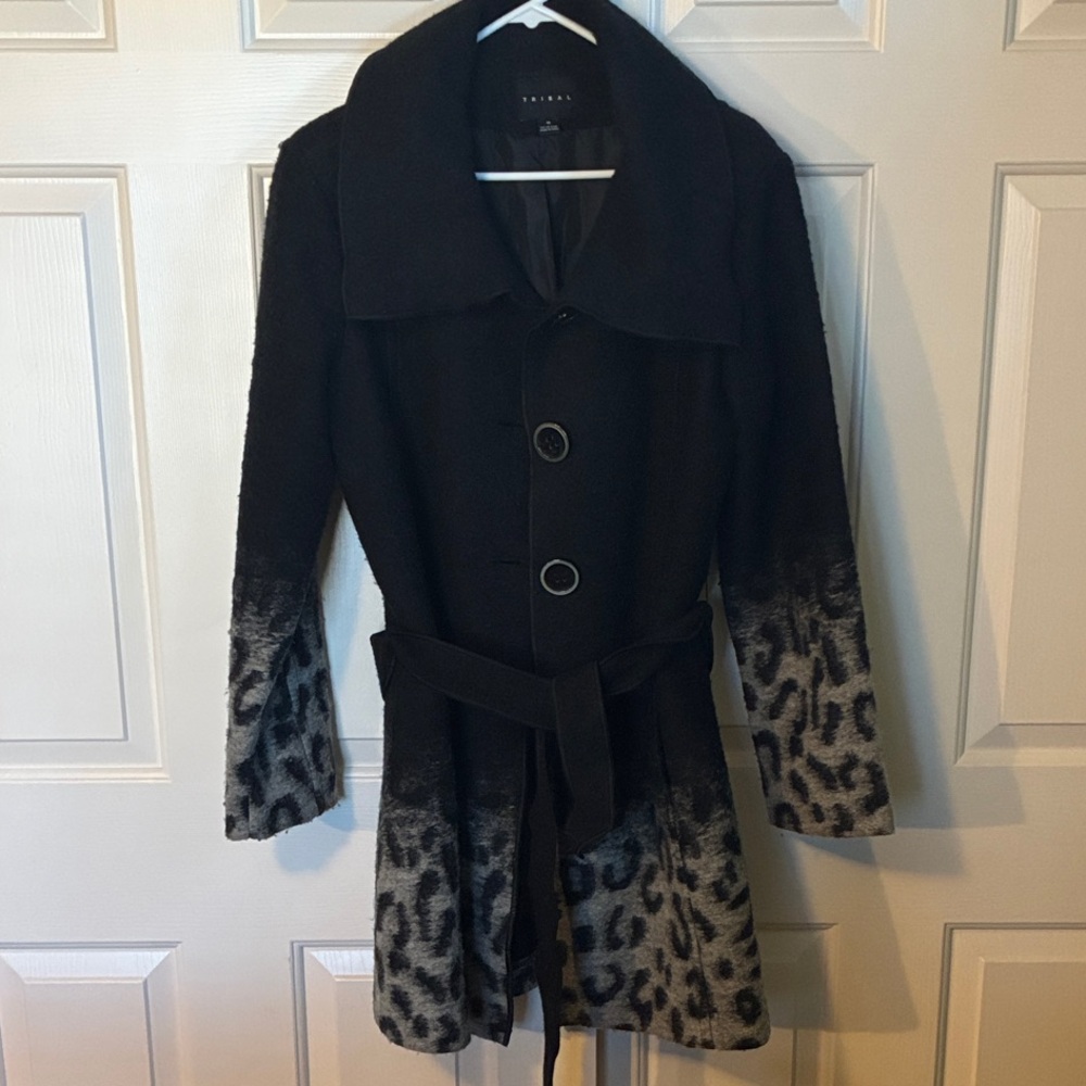 Tribal Black and Gray Leopard Trench Coat